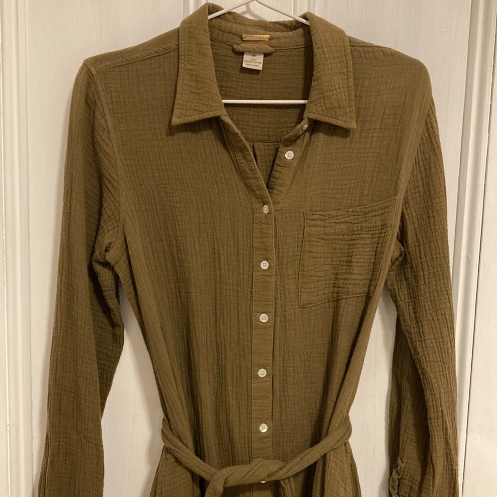 Magaschoni Organic Cotton Cedar Brown Gauzy Shirt Dress Size Medium